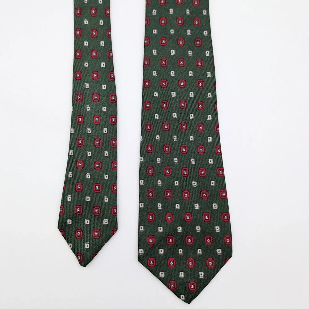 VTG Superba Silk Skinny Tie Green Red Geometric Medallion Retro Mod 55.5x2.5